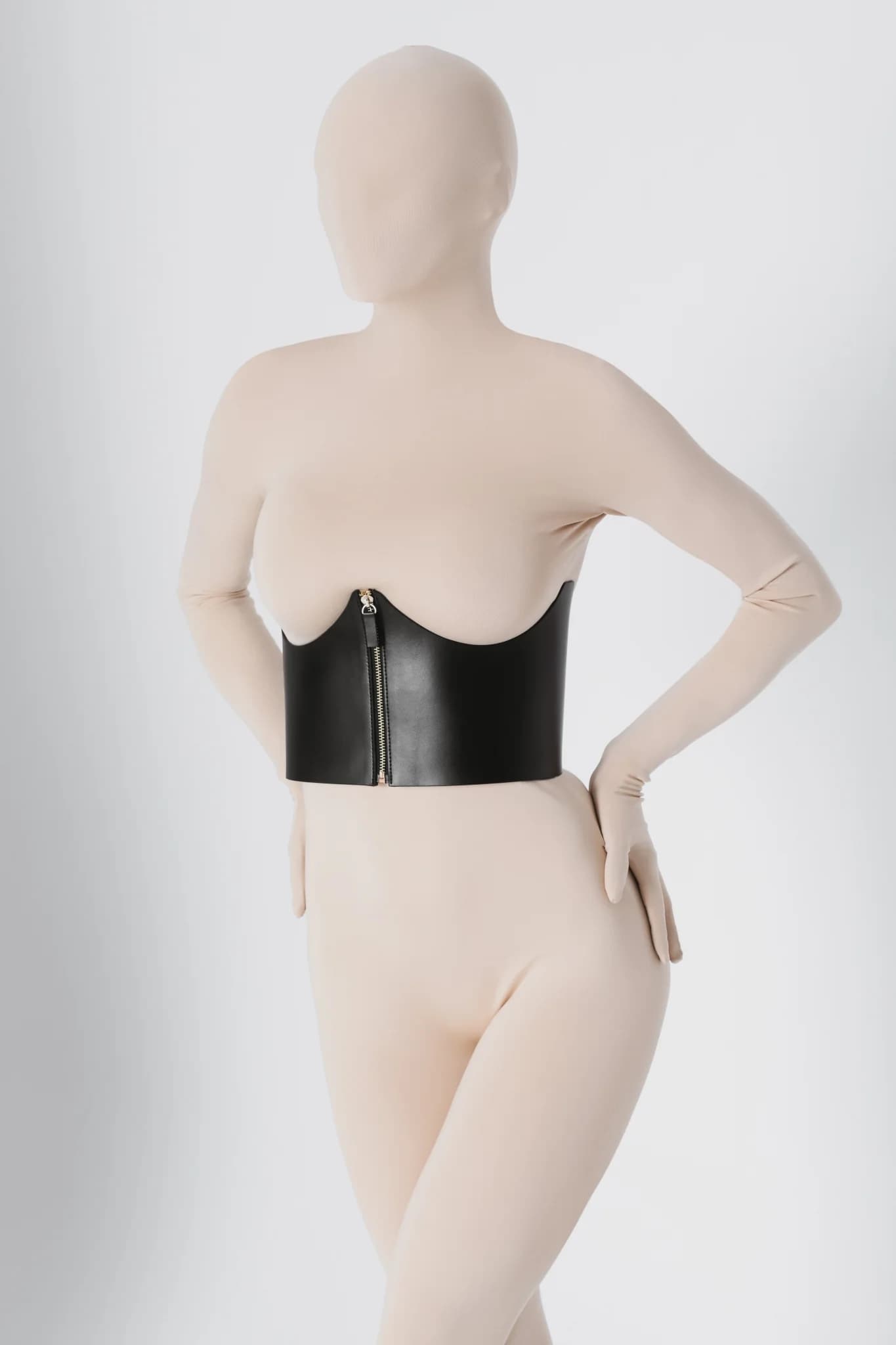 Черен кожен корсет Corset 9 с цип | Материал: 100% естествена кожа, Дължина 85см