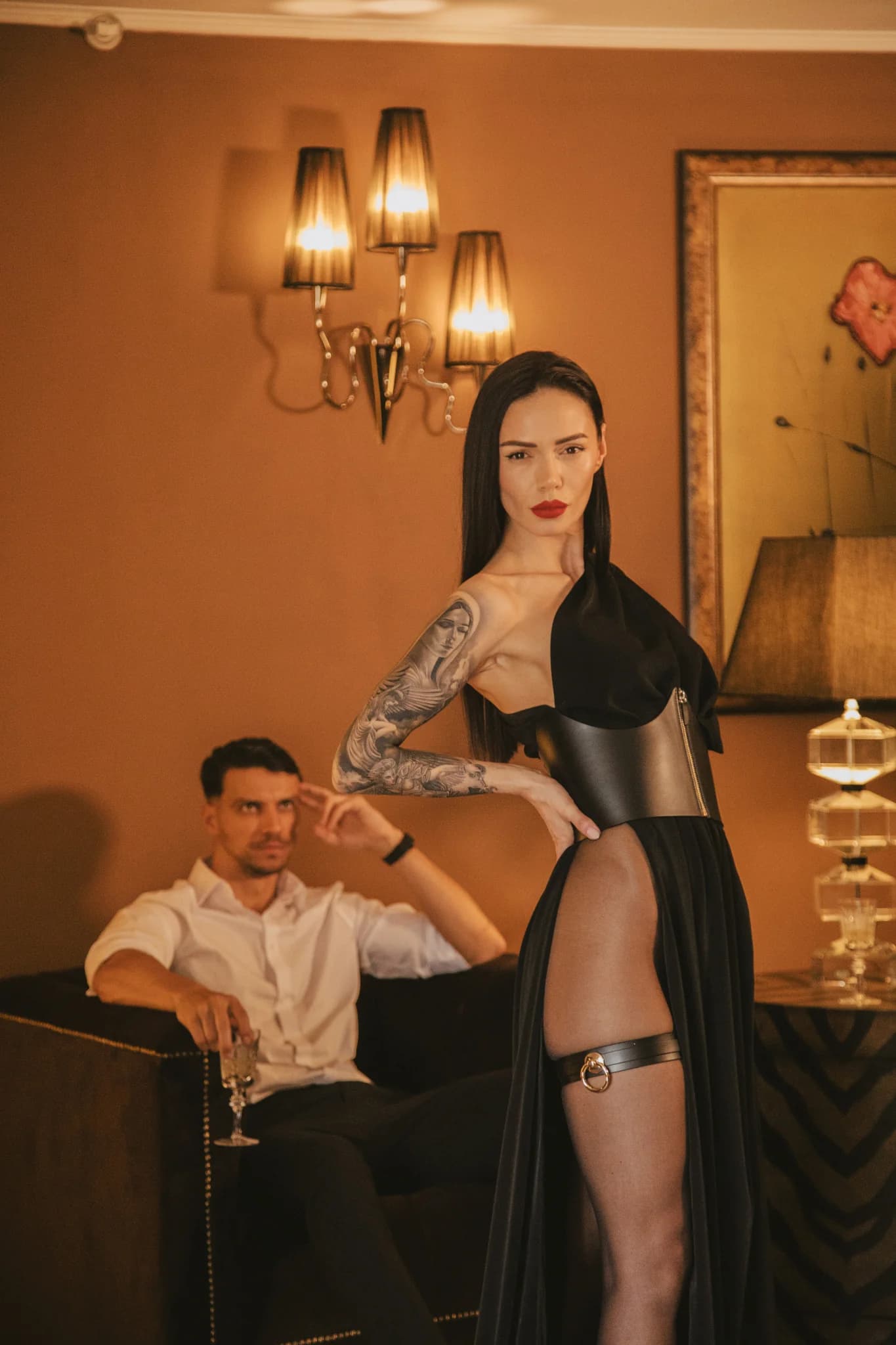 Черен кожен корсет Corset 9 с цип | Материал: 100% естествена кожа, Дължина 85см