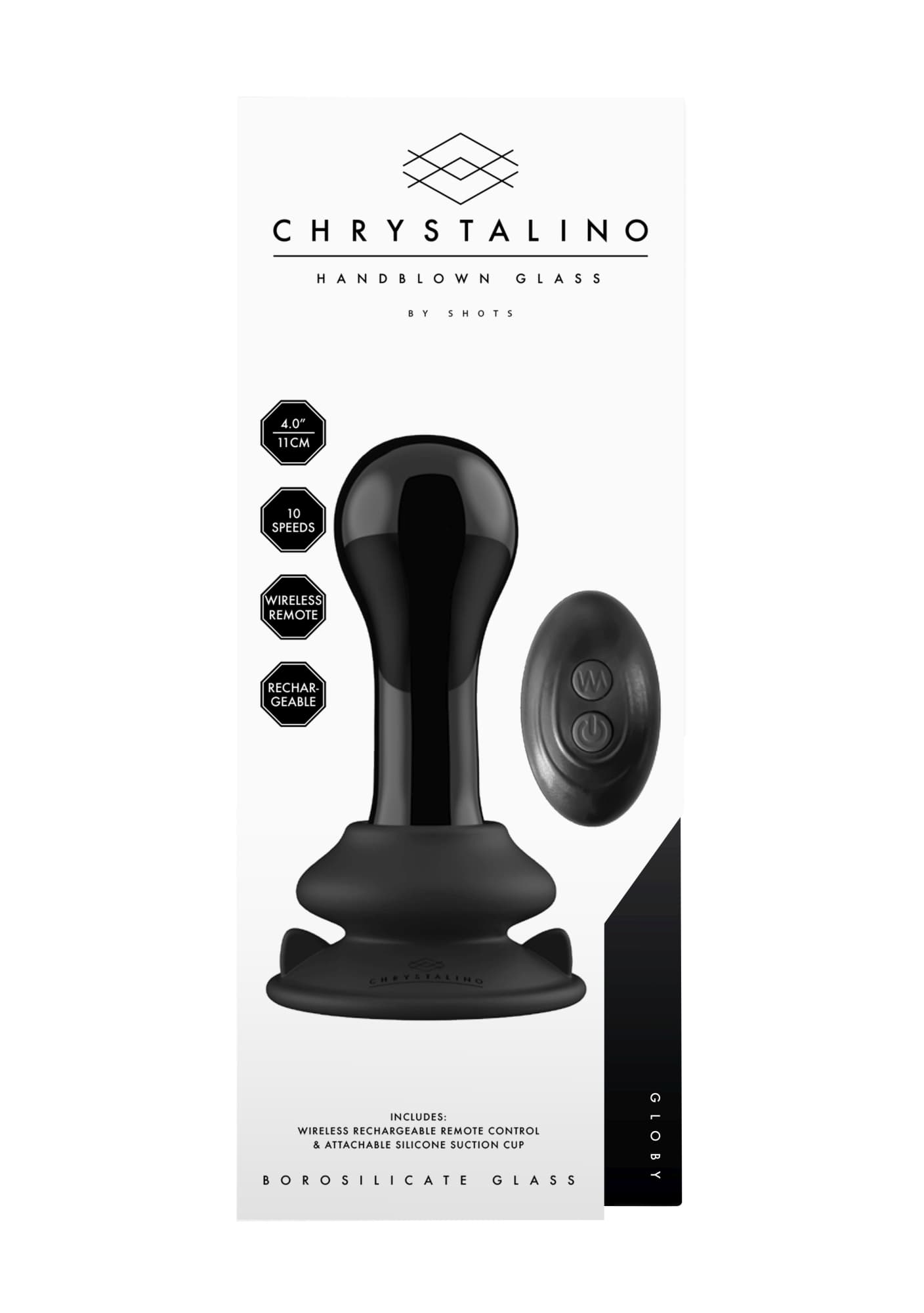 Chrystalino стъклен вибратор черен Globy — 1/9