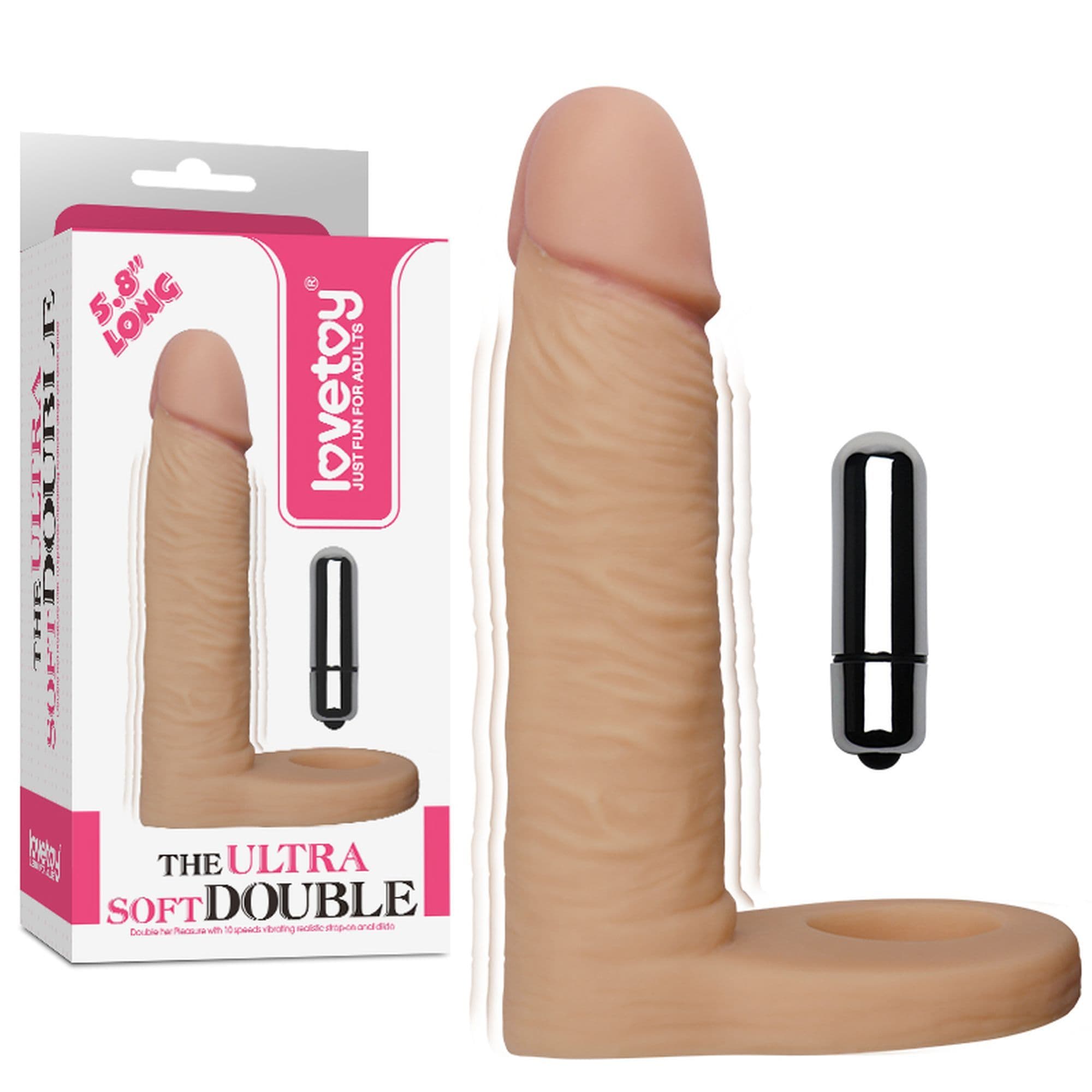 LoveToy 14.7 см Вибриращо Анално Дилдо с Пенис Пръстен The Ultra Soft Double — 1/5